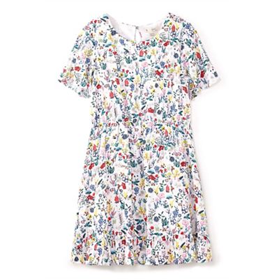 Girls' white field flower print day dress
